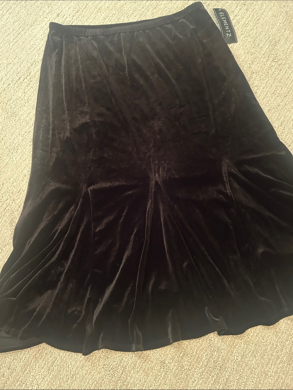 Elementz Black Velvet Midi Skirt